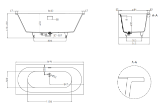 Ванна из искусственного камня Salini Ornella Axis Kit S-Sense 103513G 170x75см белый глянцевый